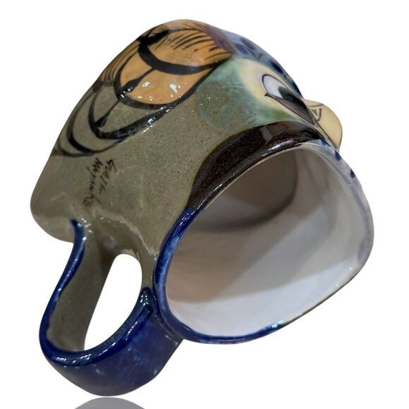 Signed Guatemalan Mayanke Hand-Crafted Terracotta Owl Mug 14 oz. - Picture 7 of 10